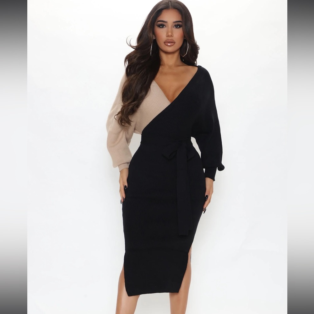 Mona color block sweater midi dress